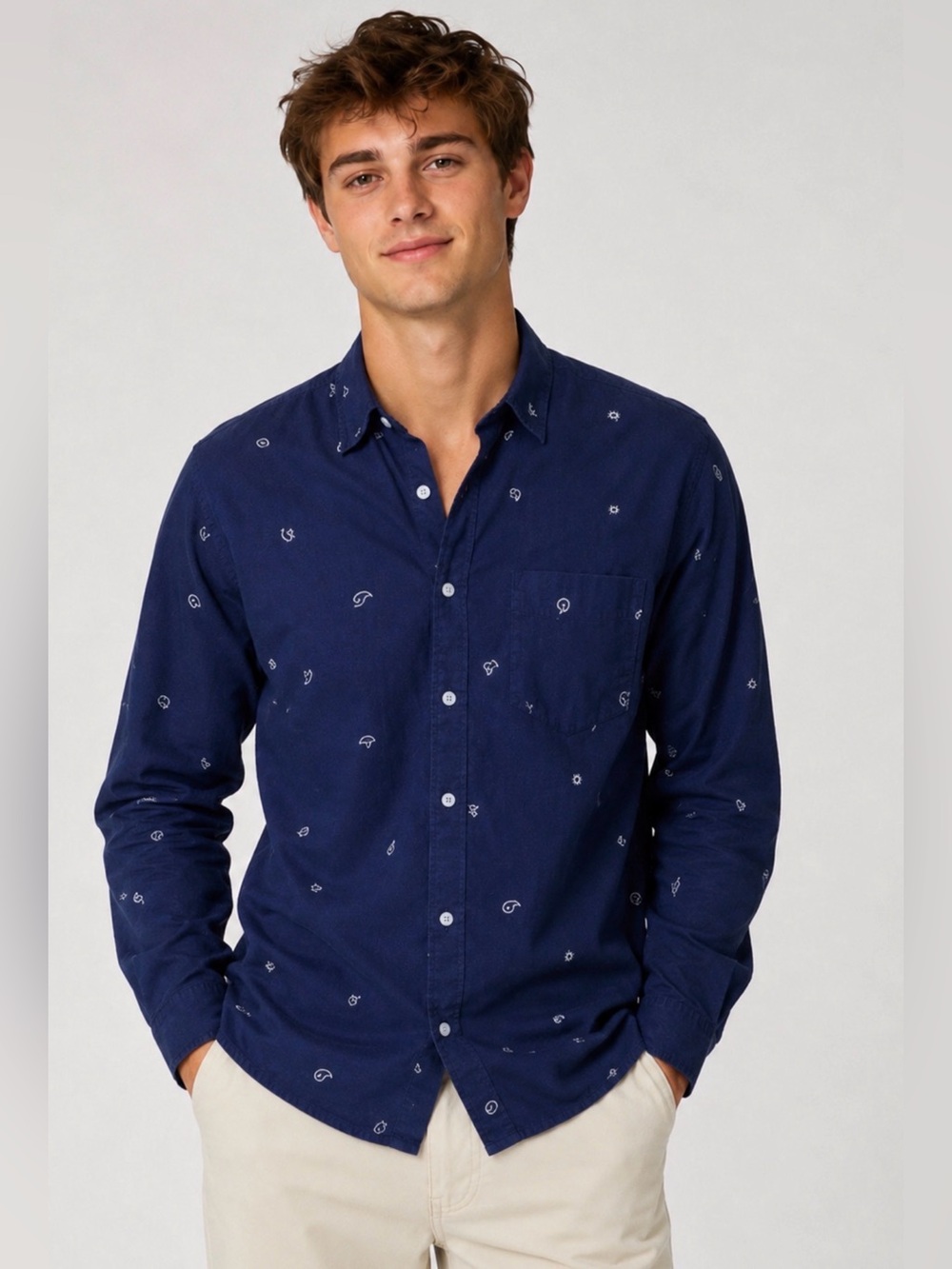 Topman Navy Paisley Shirt Mens M Classic Fit Button Up Minimal Print Streetwear